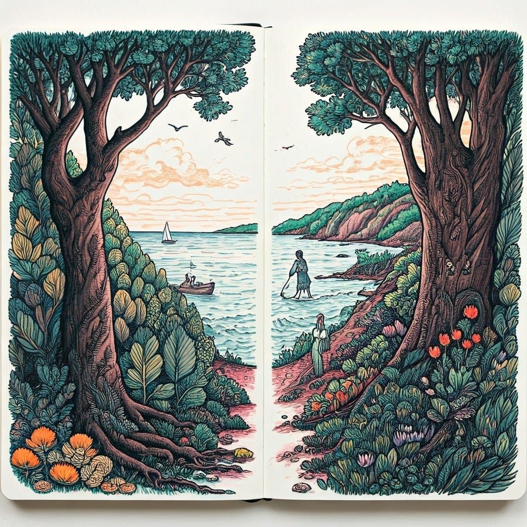 Vibrant Landscape Sketch in Op-Art Style