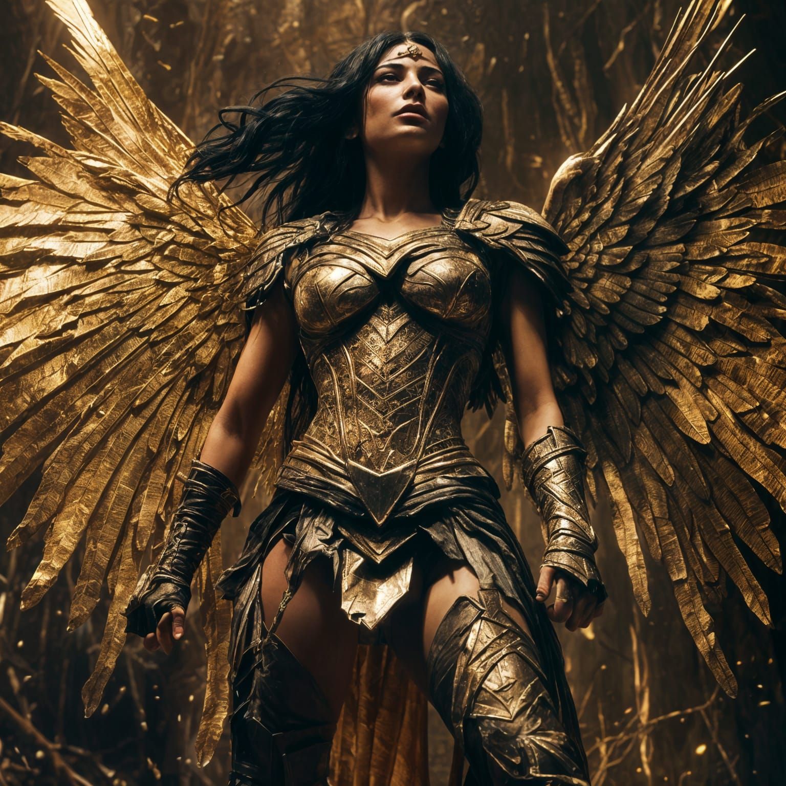 Egyptian Superheroine in Golden Armor, Cinematic 3D Render