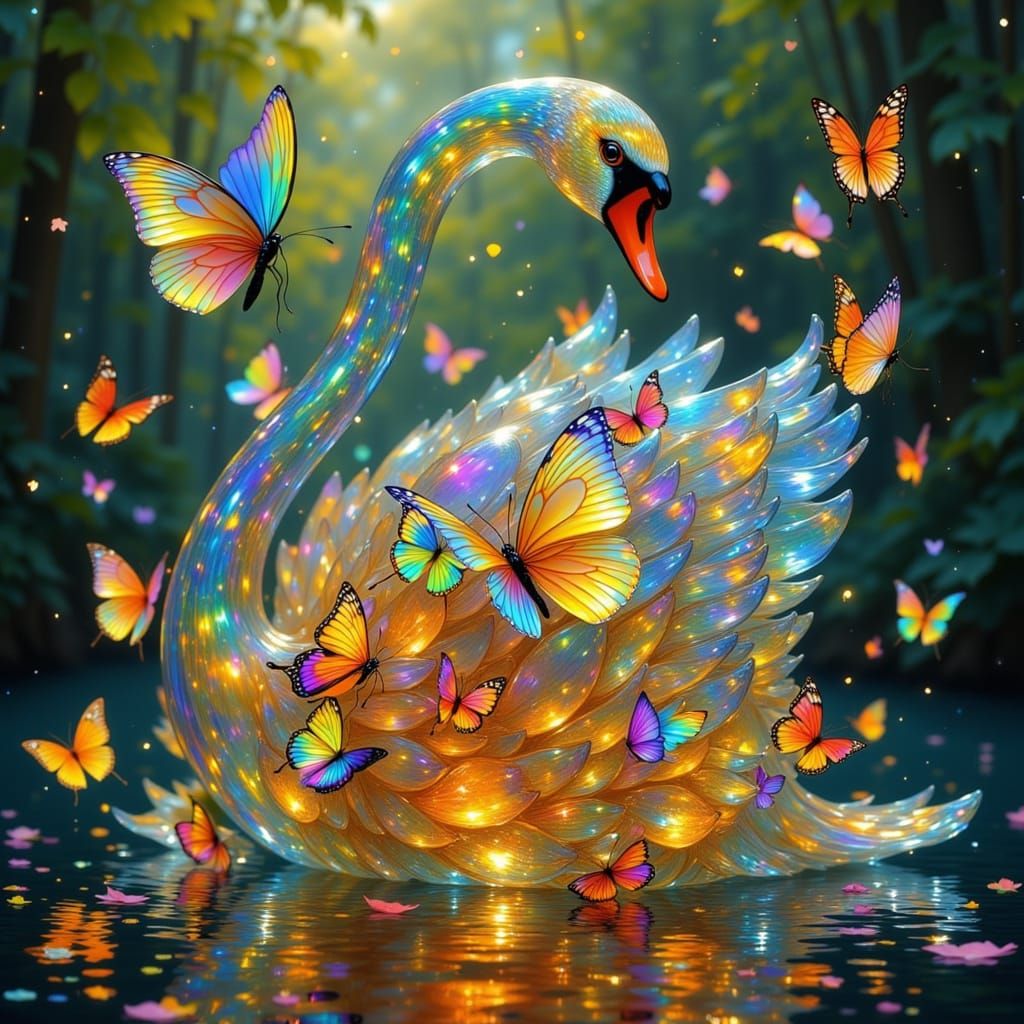 Iridescent Swan with Butterfly Wings and Details