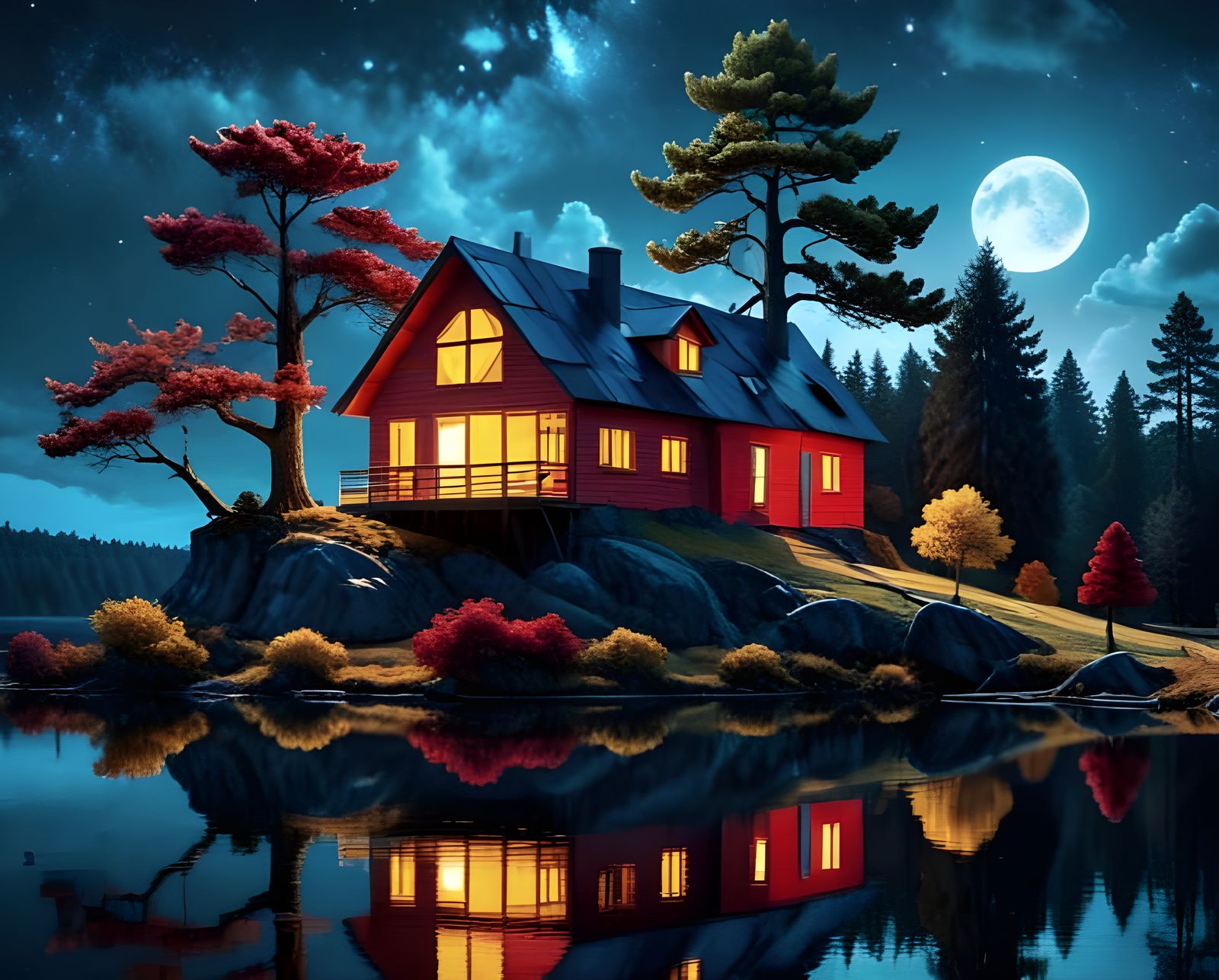 Surreal Dreamworld on a Moonlit Lake