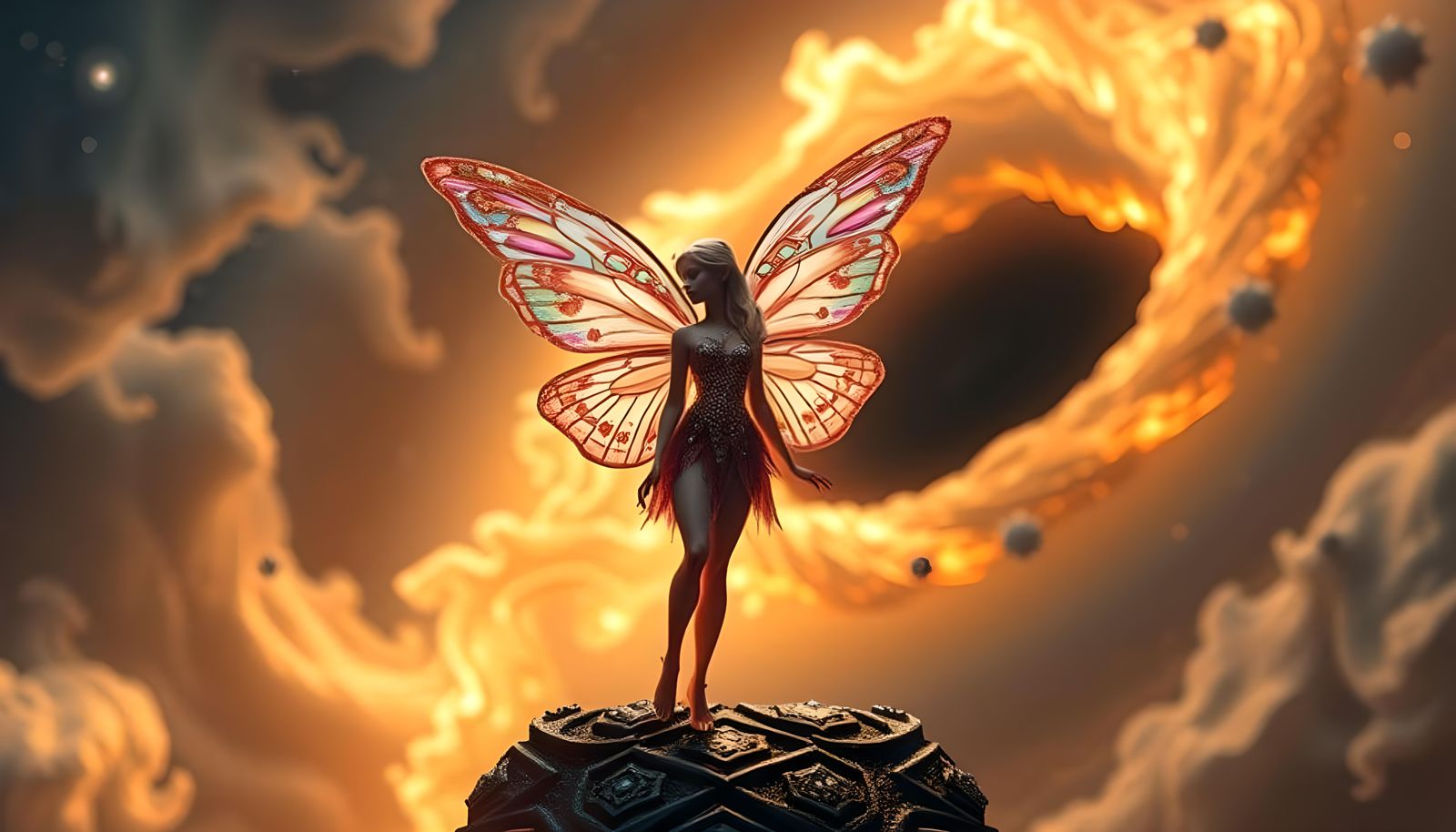 Cosmic Fairy at Black Hole Edge in Hyperdetailed Style