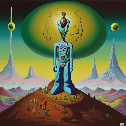 Abstract Man on Hill: Surrealist Painting