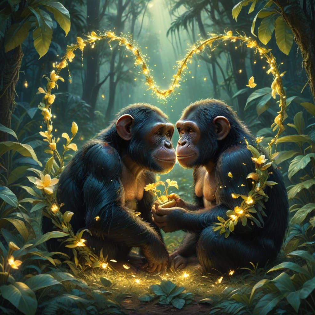 Chimpanzees Create Heart-Shaped Banana Arrangements in Whims...