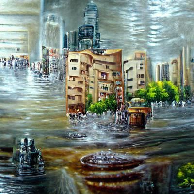 city filled with water oil painting