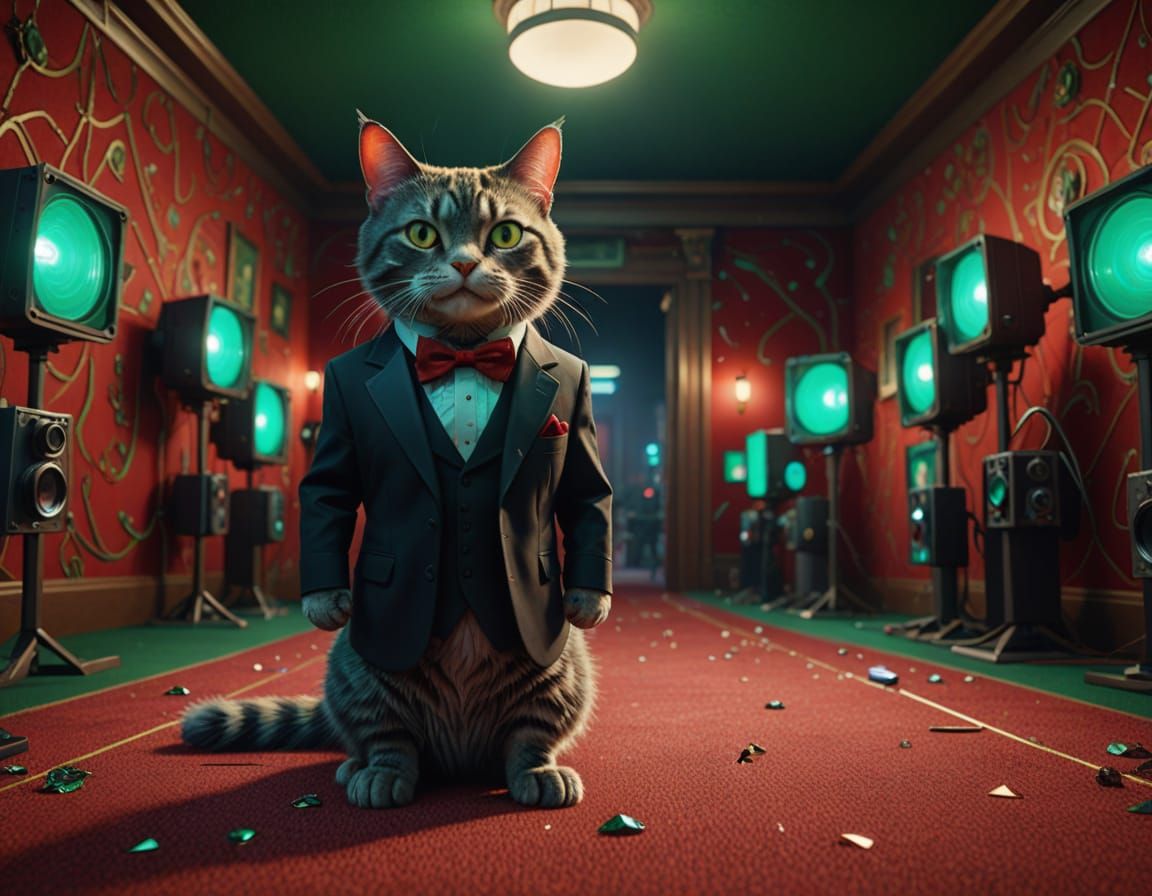 Confident Feline on Red Carpet in Luxurious Concept Art