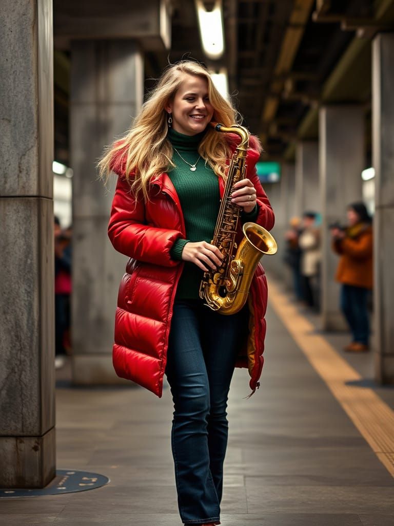 Jazz Saxophonist Performs in the Subway