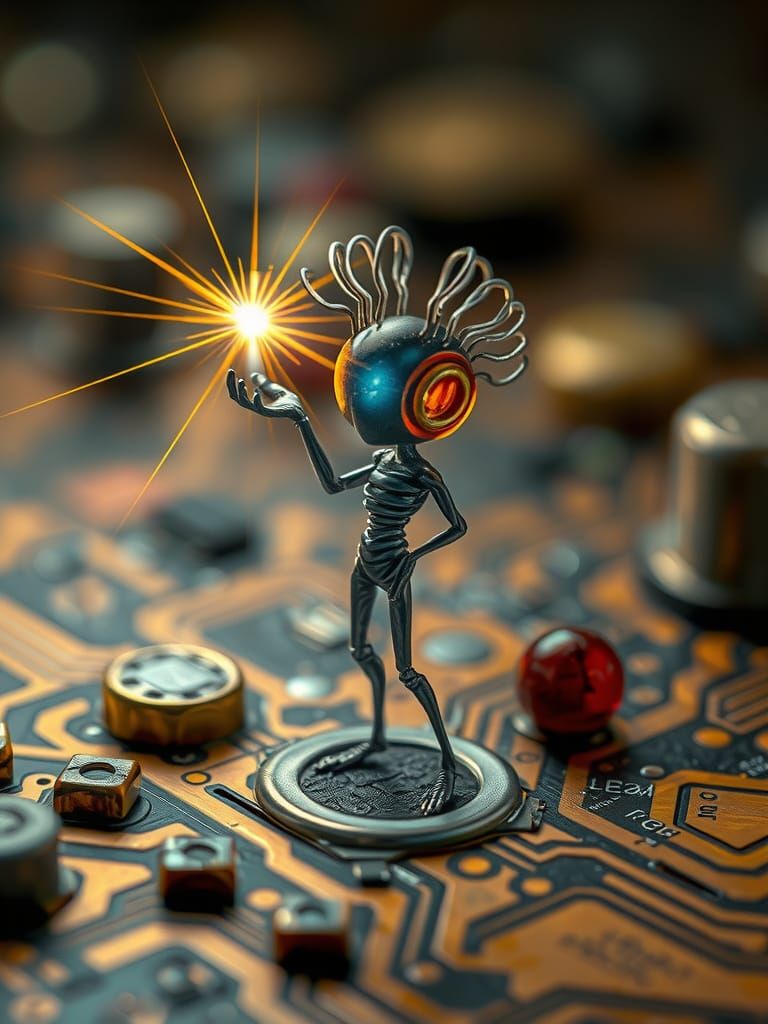 Electron Elemental Amidst Fractured Circuitry in Vibrant Pri...