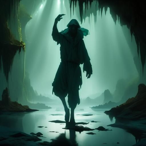 Deserted Island Figure in Deep Color Concept Art