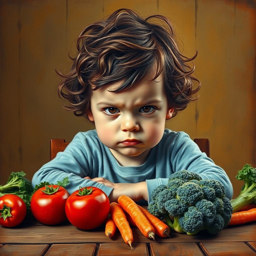 Child's Disgust: Vegetables in Basquiat-Morandi Style