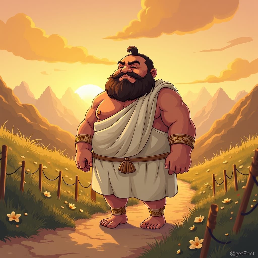 Anthropomorphic Omega Symbol in Dreamlike Greek Landscape