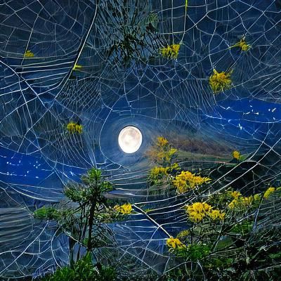 Spiderweb Under a Starry Full Moon