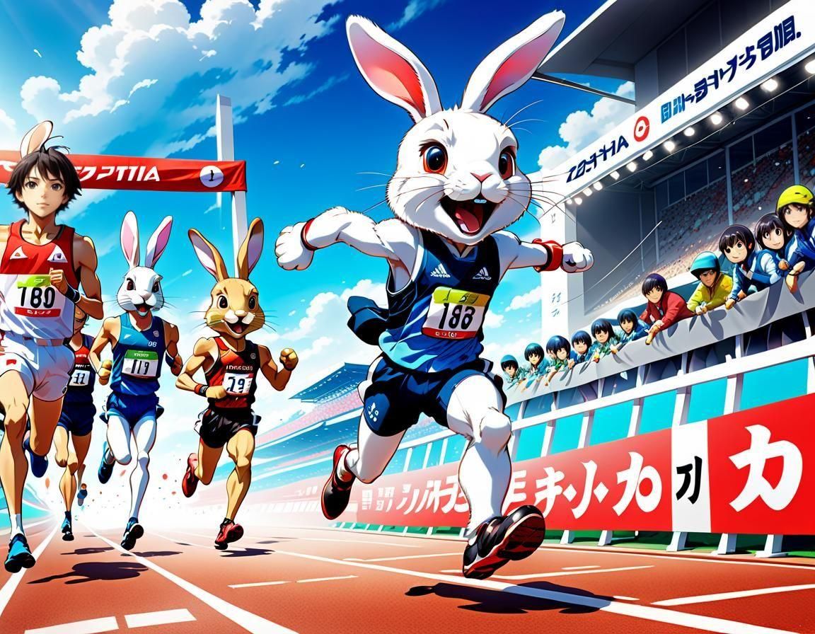Rabbit Wins Race in Anime Style