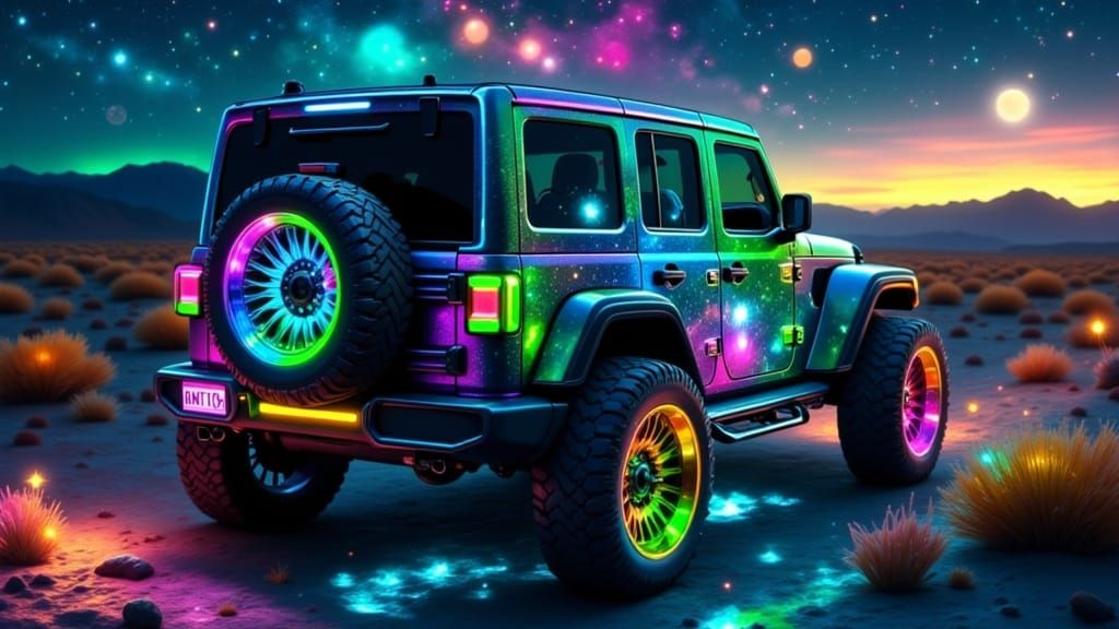 Cosmic Jeep Wrangler in Neon Candy Chameleon Paint