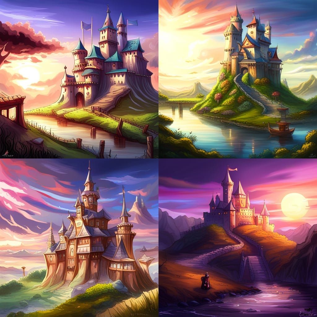 Psychedelic Medieval Castle in Anime Style