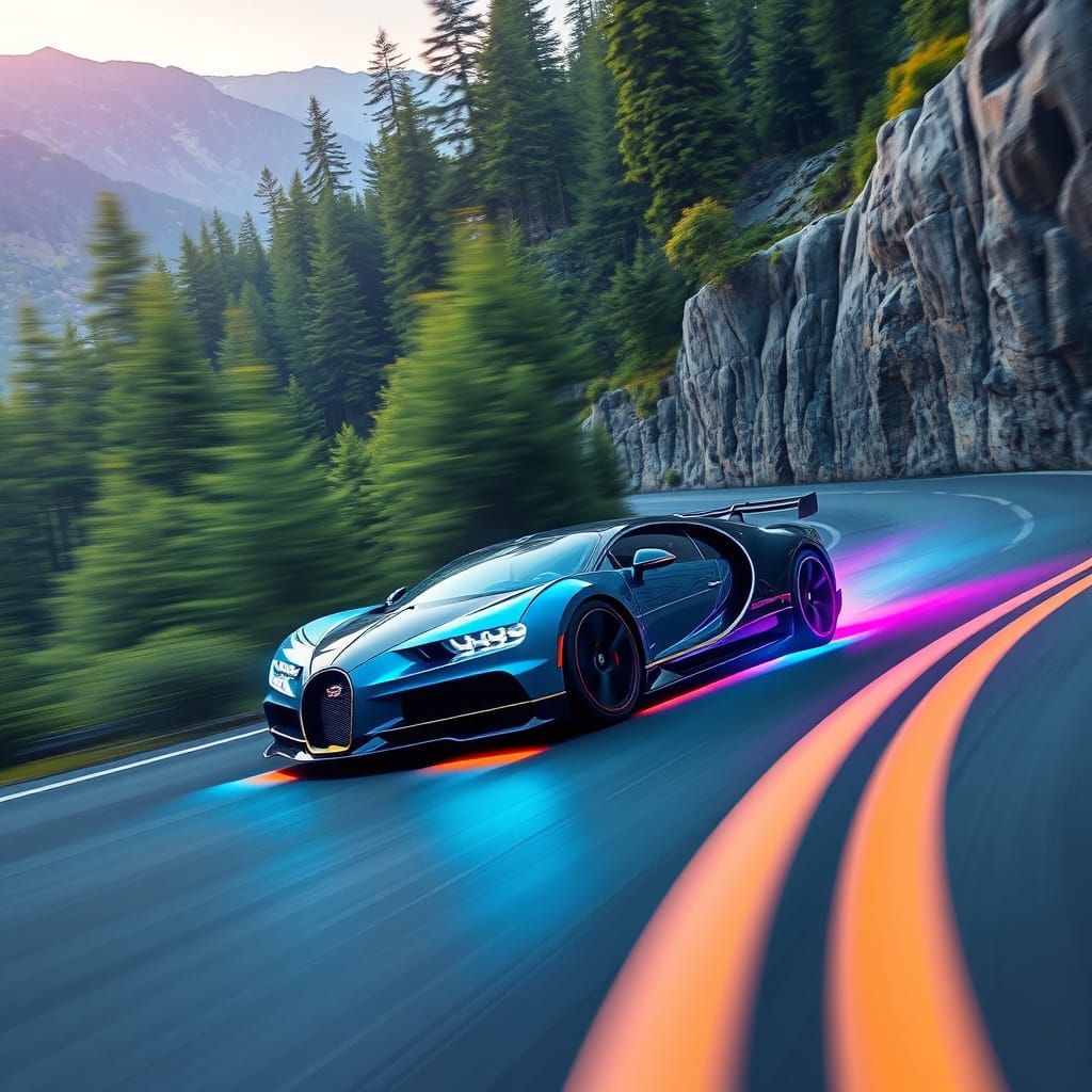 Hypercar in Neon-Lit Futuristic Landscape