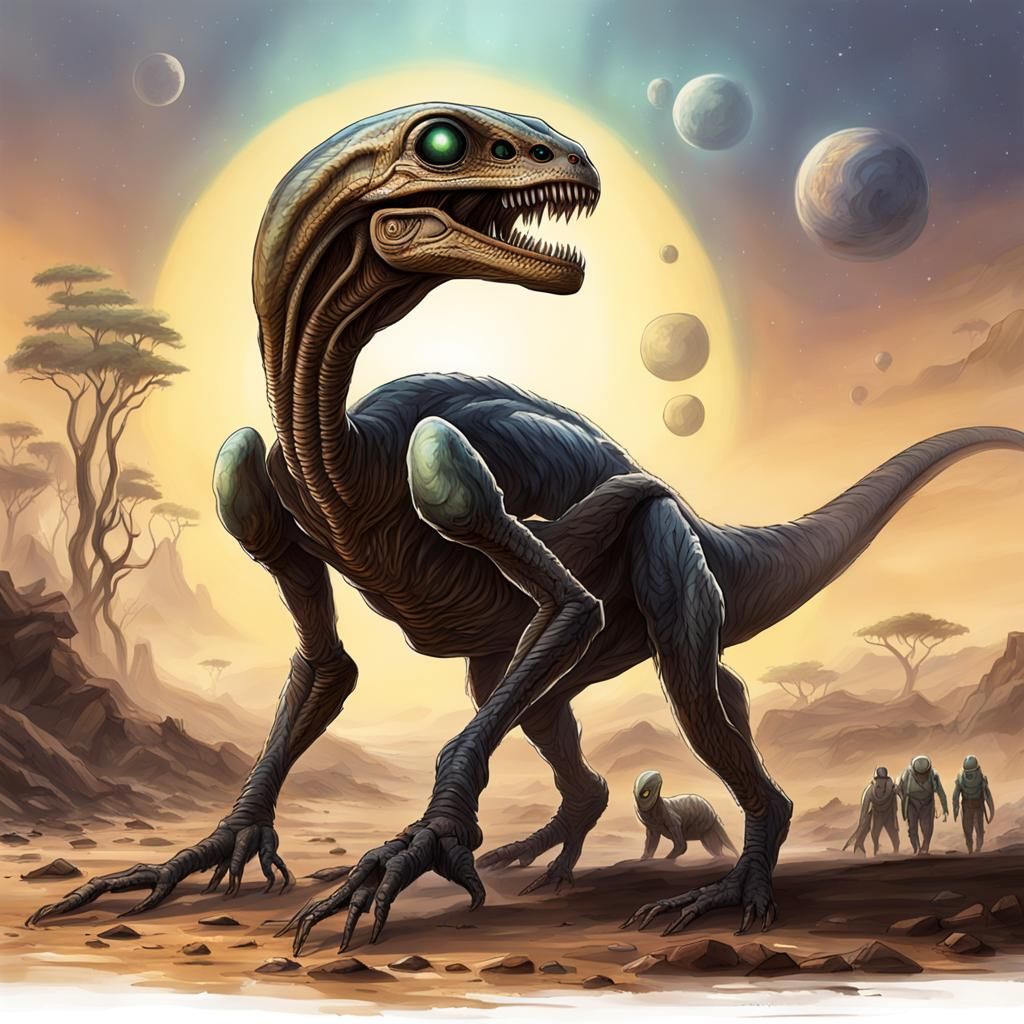 Quadrupedal Raptor Aliens on a Distant Exoplanet