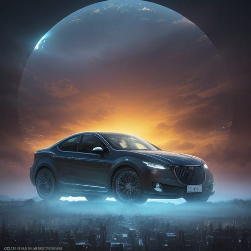 Bubble Car in Desolate City: Cubist Digital Art