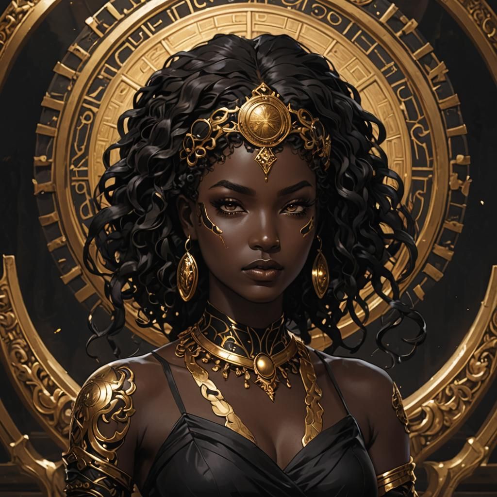 Black and Gold Goddess in Dark Academia Style