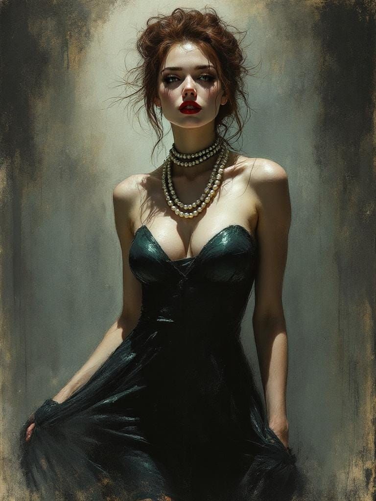 1950s Pin-Up with Pearls in Expressive Portraiture