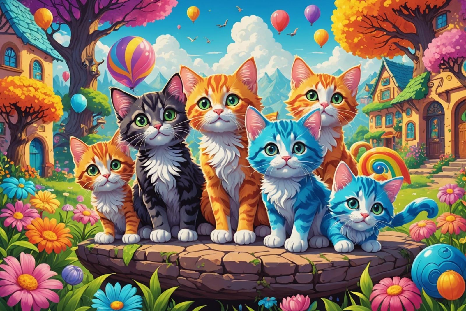 Playful Kittens in Colorful Fantasy World