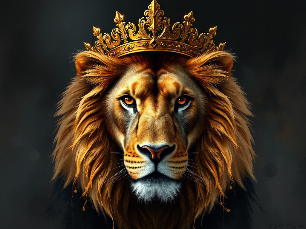 Majestic Lion King with Golden Crown, Digital Painting