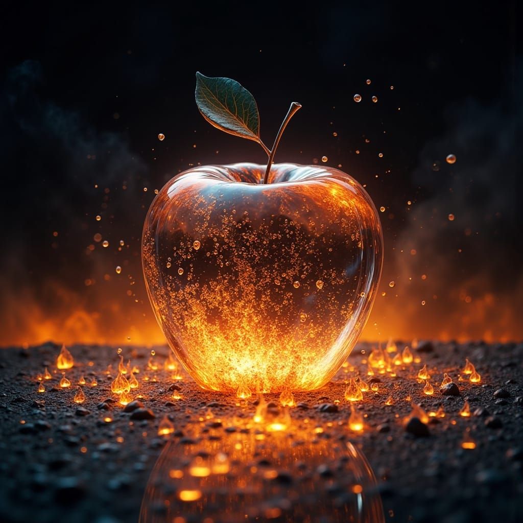 Glass Apple over Fire: Ultra-Realistic Digital Art
