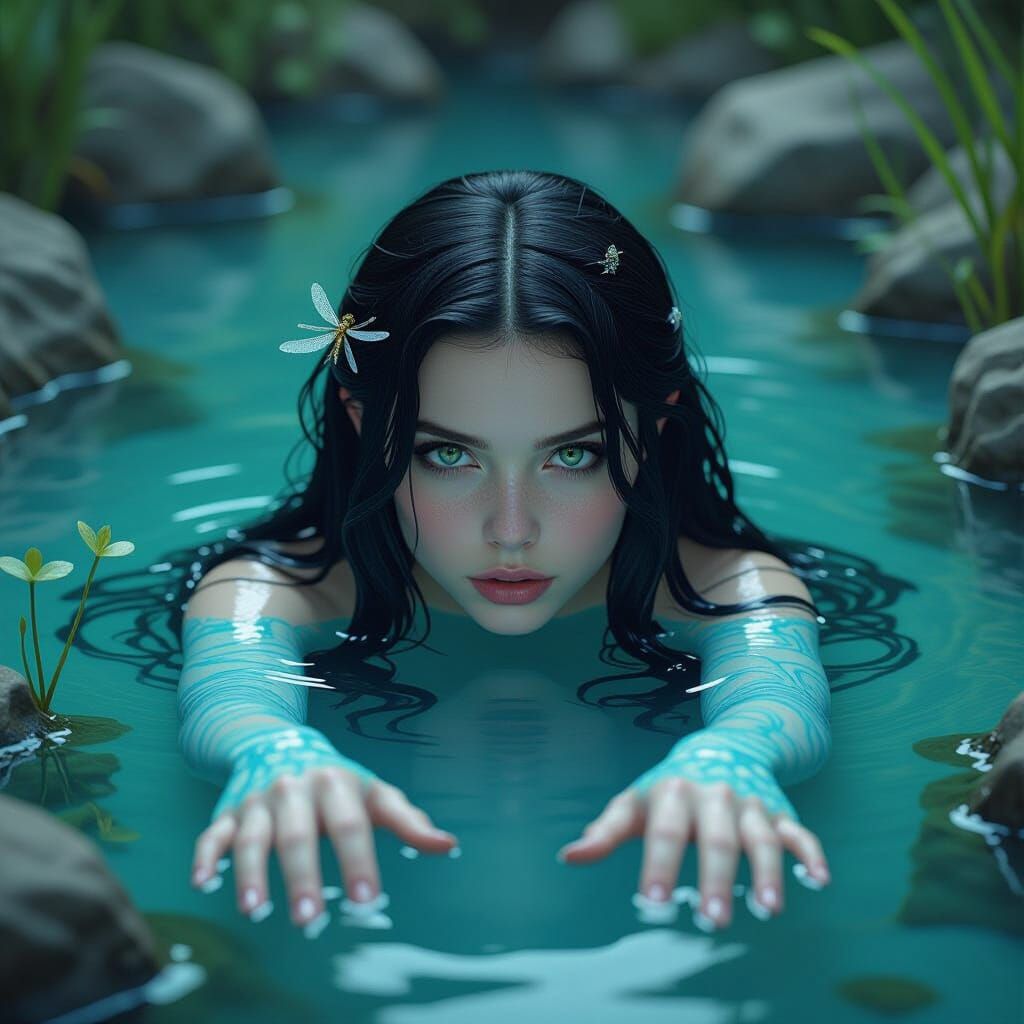 Ethereal Nymph in Bottomless Pond, Fantasy Art