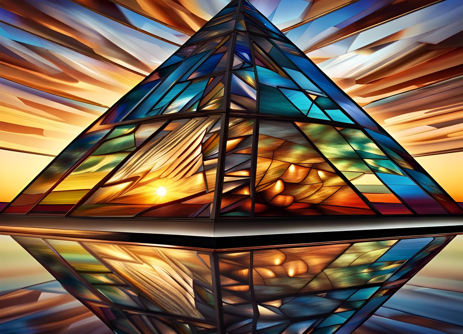 Metal Structure Stained Glass Pyramid