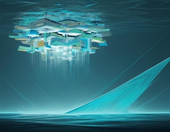 Abstract Geometric River Sculpture in Aqua Color Scheme