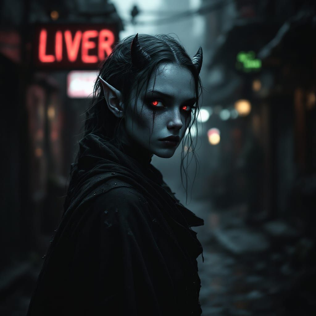 Drow Cleric in Red Light District Portrait