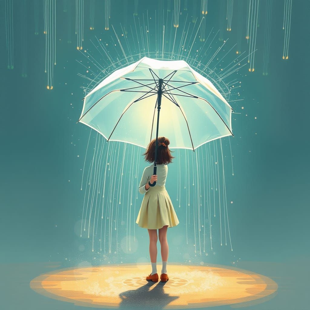 Girl Holds Mysterious Teleportation Umbrella