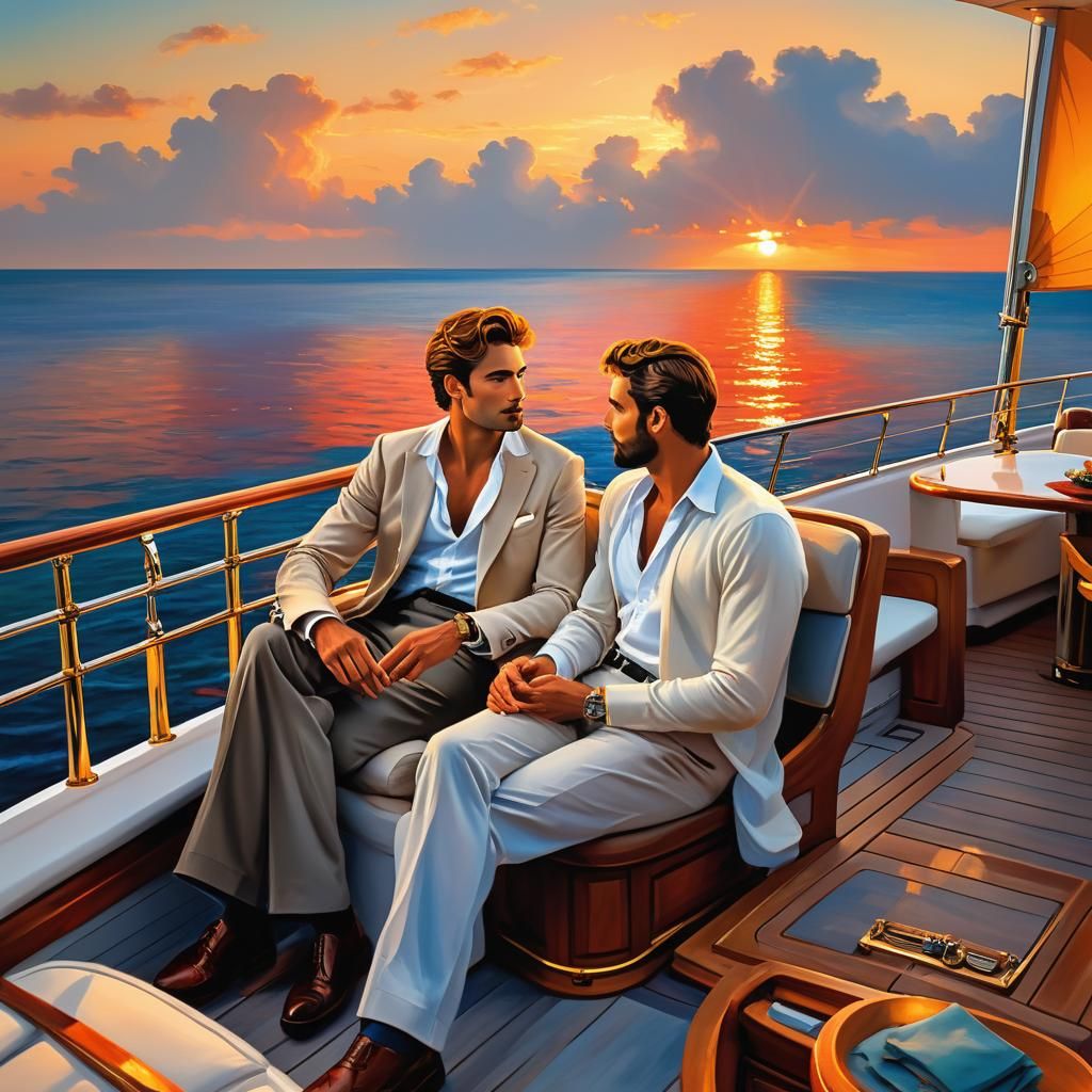 Romantic Sunset on Yacht in Leonardo da Vinci Style