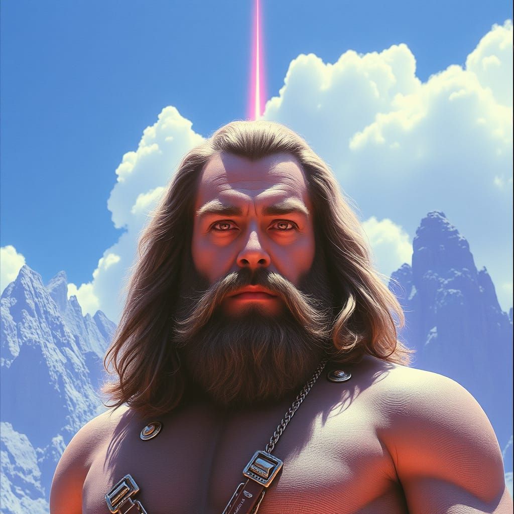 Giant Stone Heads in Vaporwave Style