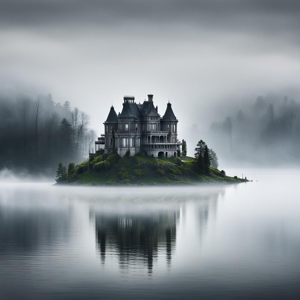 Secluded Lake Mansion in Misty Isolation