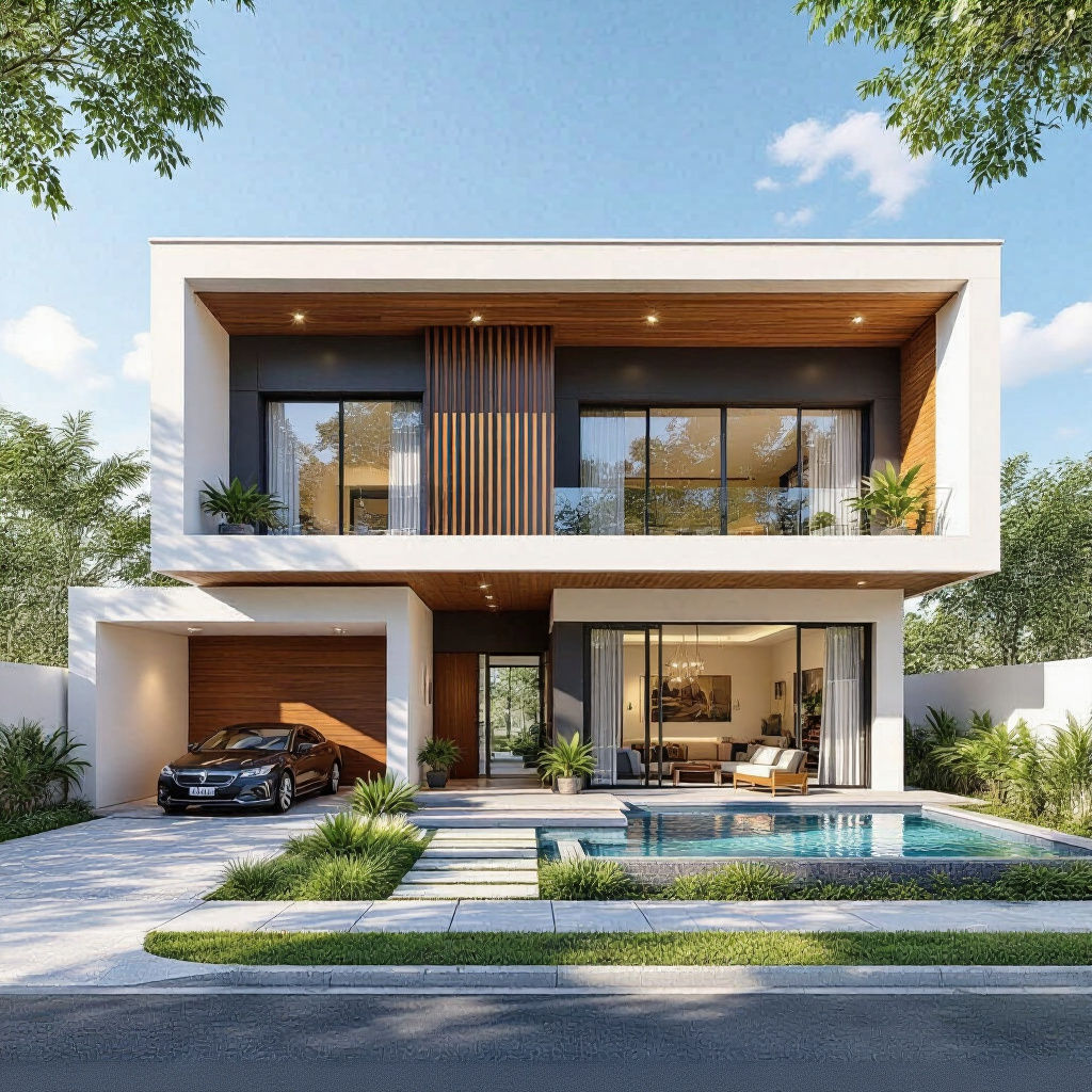 Modern Linear House: 3D Architectural Rendering