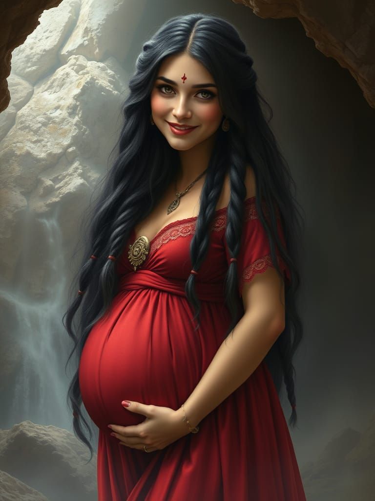 Ancient Druid Mother Smiles in Cave Sanctuary