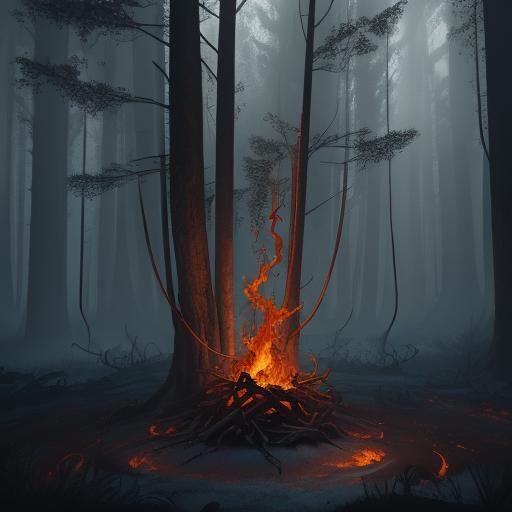 Mystical Forest: Woman Ablaze, a Matte Painting