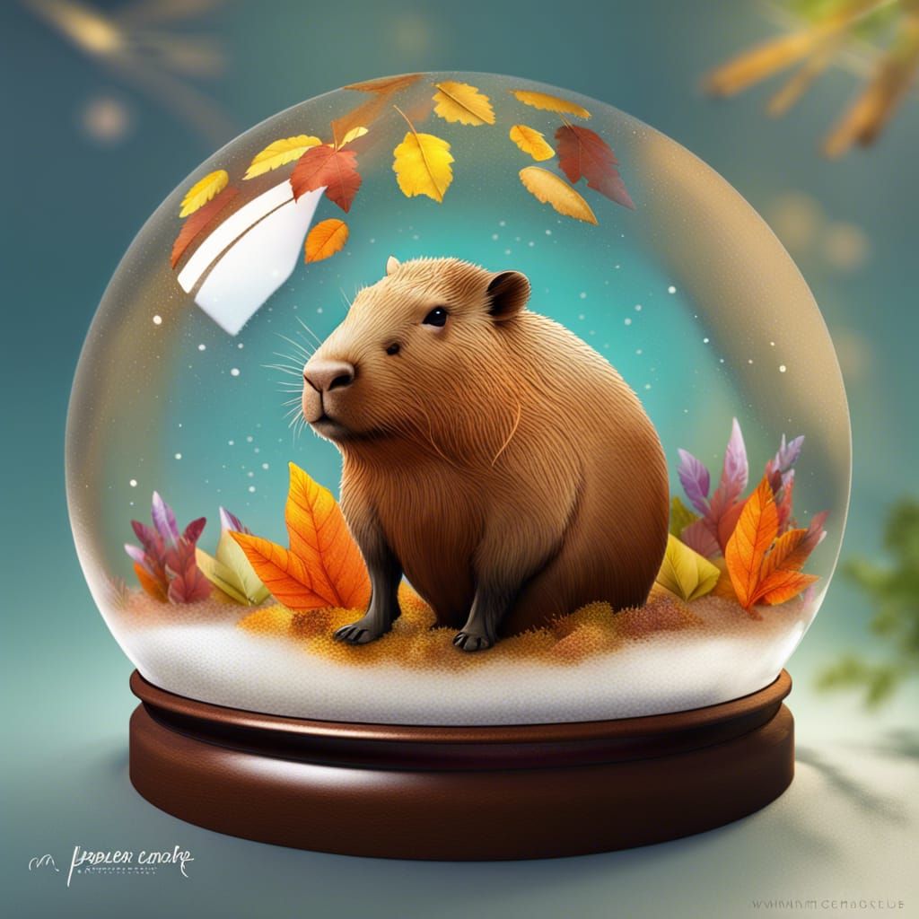 Capybara in Seasonal Globes: Hyperrealistic Digital Art