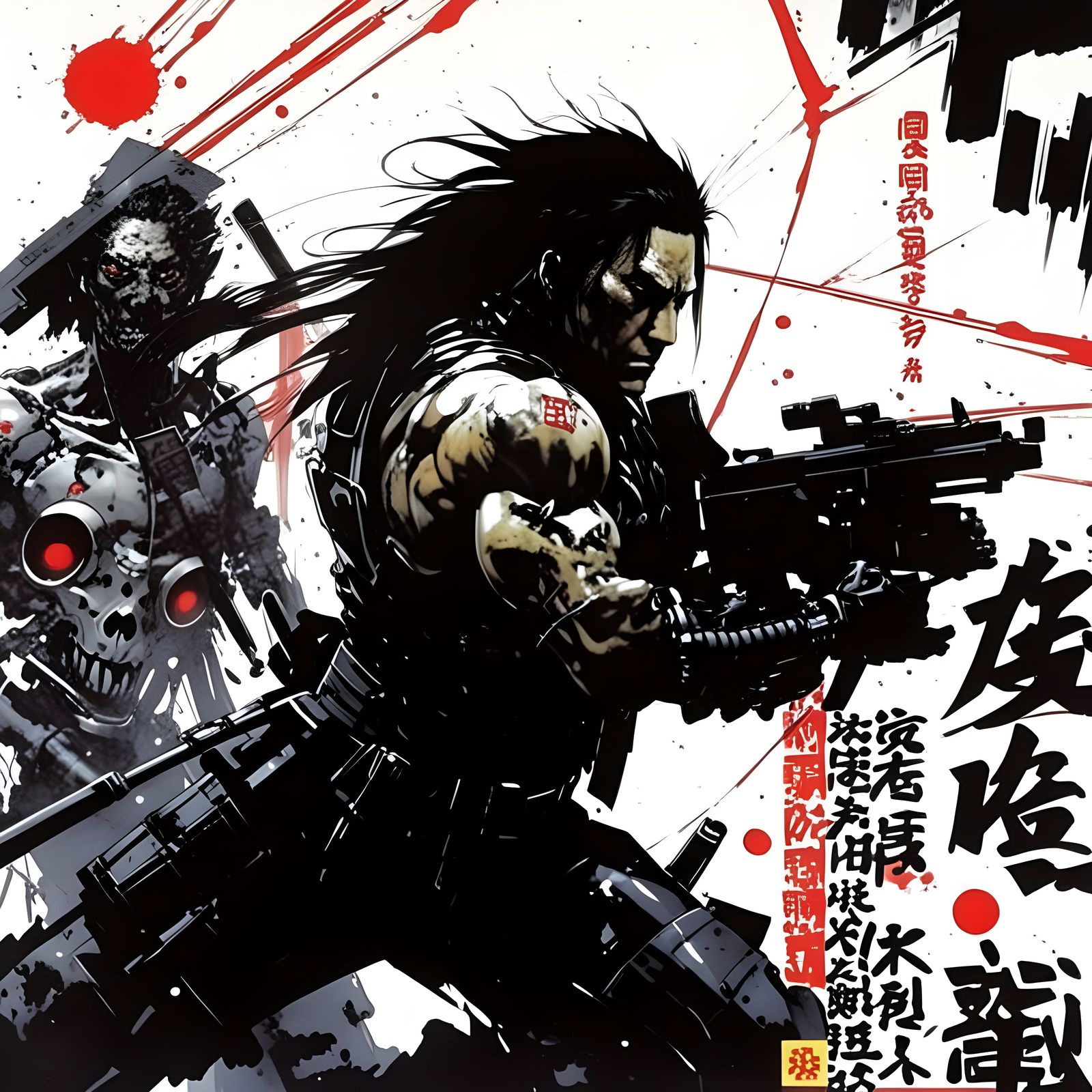 Japanese Film Noir Detective in a Smoky Alleyway