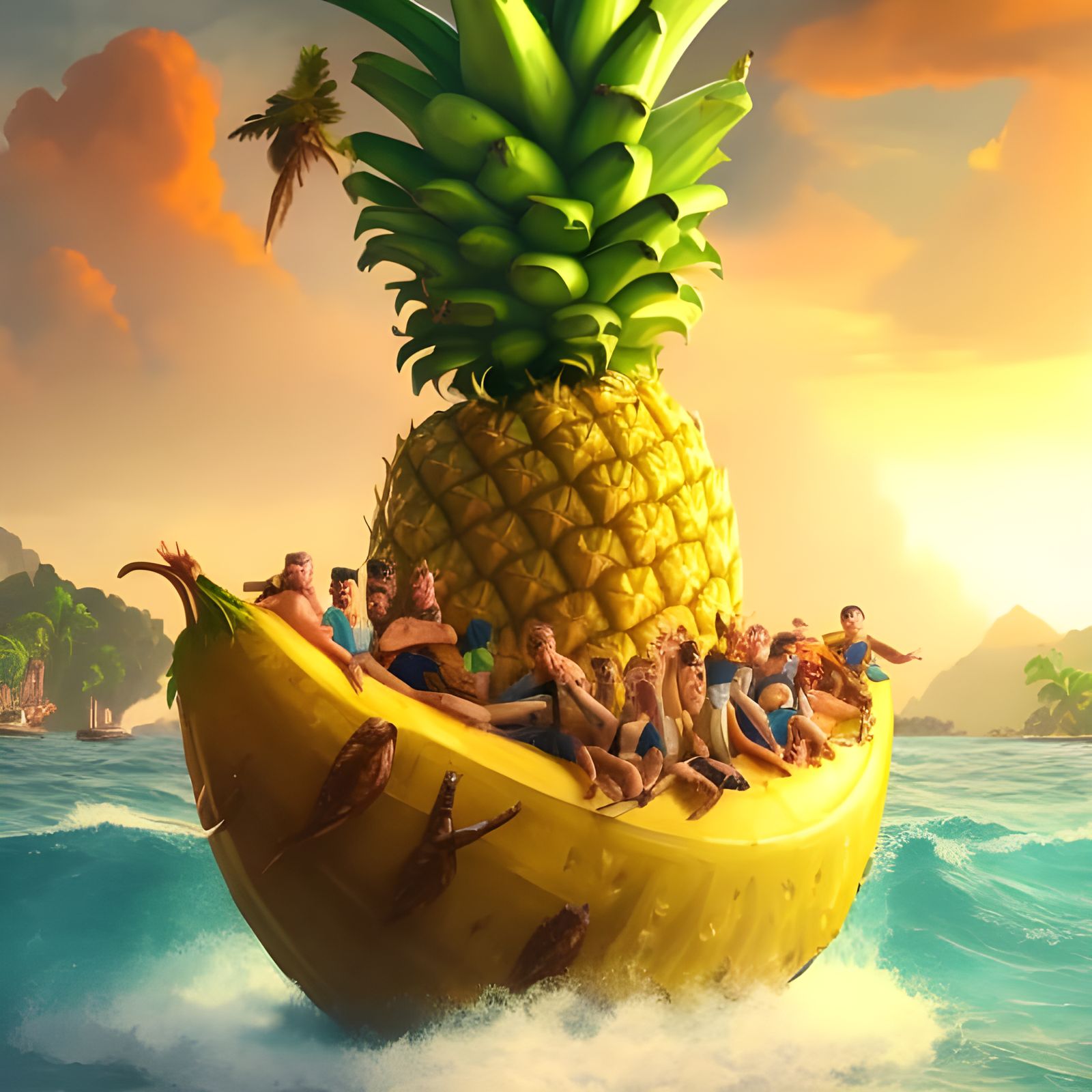 Banana Boat with Pineapple Sail: 8k Masterpiece