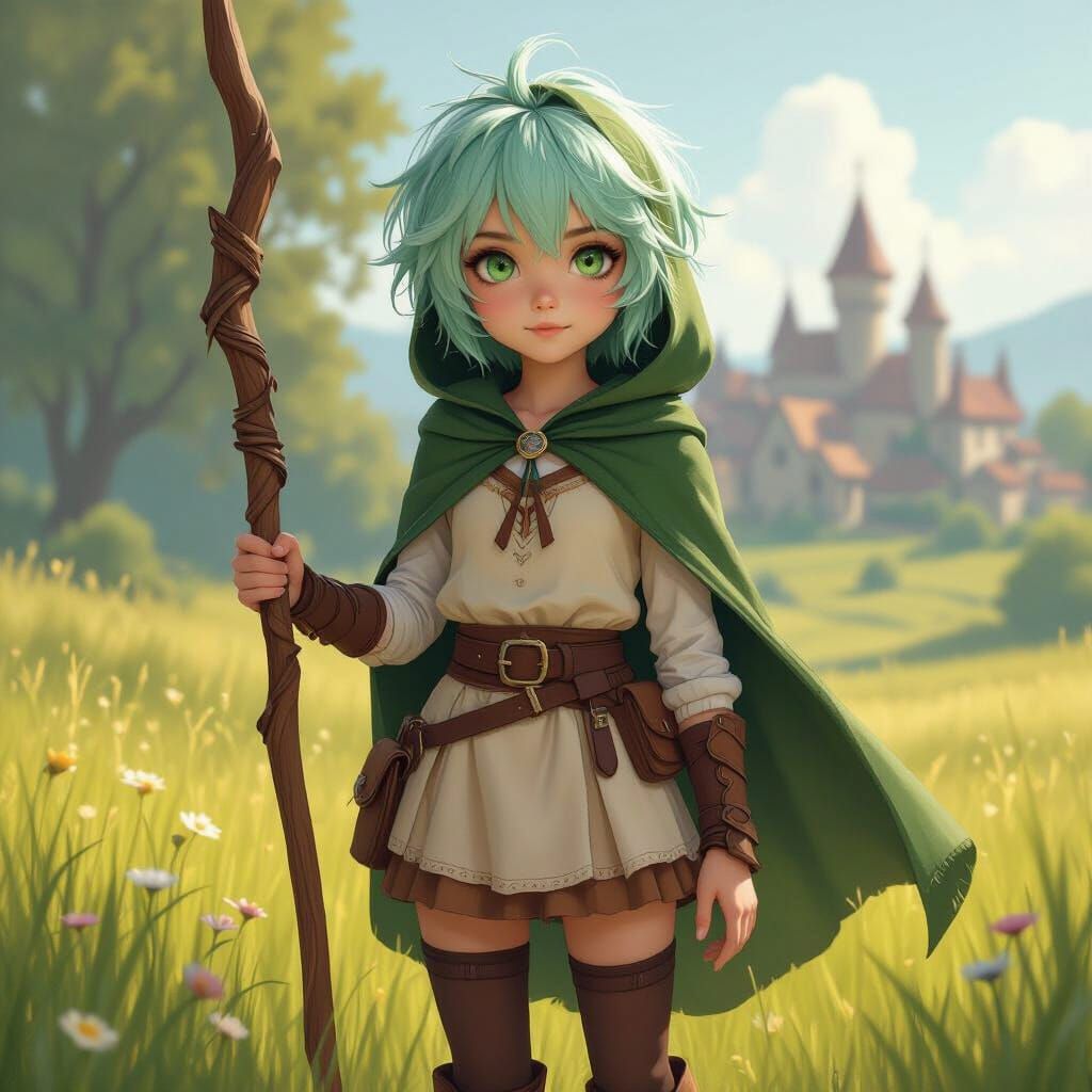 Realistic Sylphy Portrait in Grassy Field