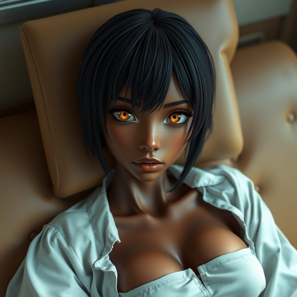 Ethereal Dark-Skinned Tomboy in 3D Anime Art Style