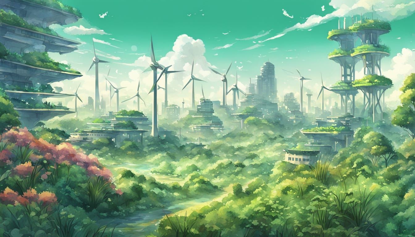 Peaceful Solarpunk City in Studio Ghibli Style
