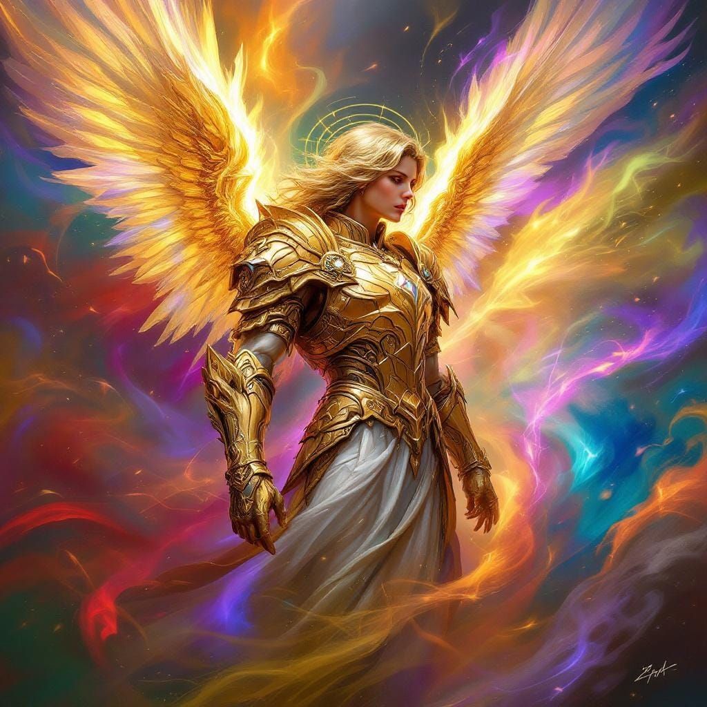 Archangel Raphael in Elaborate Golden Armour