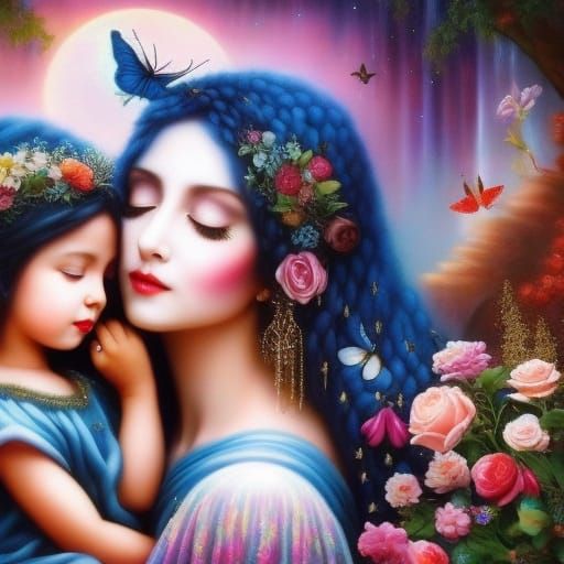 Emotional Mother and Child Reunion in Art Nouveau Style