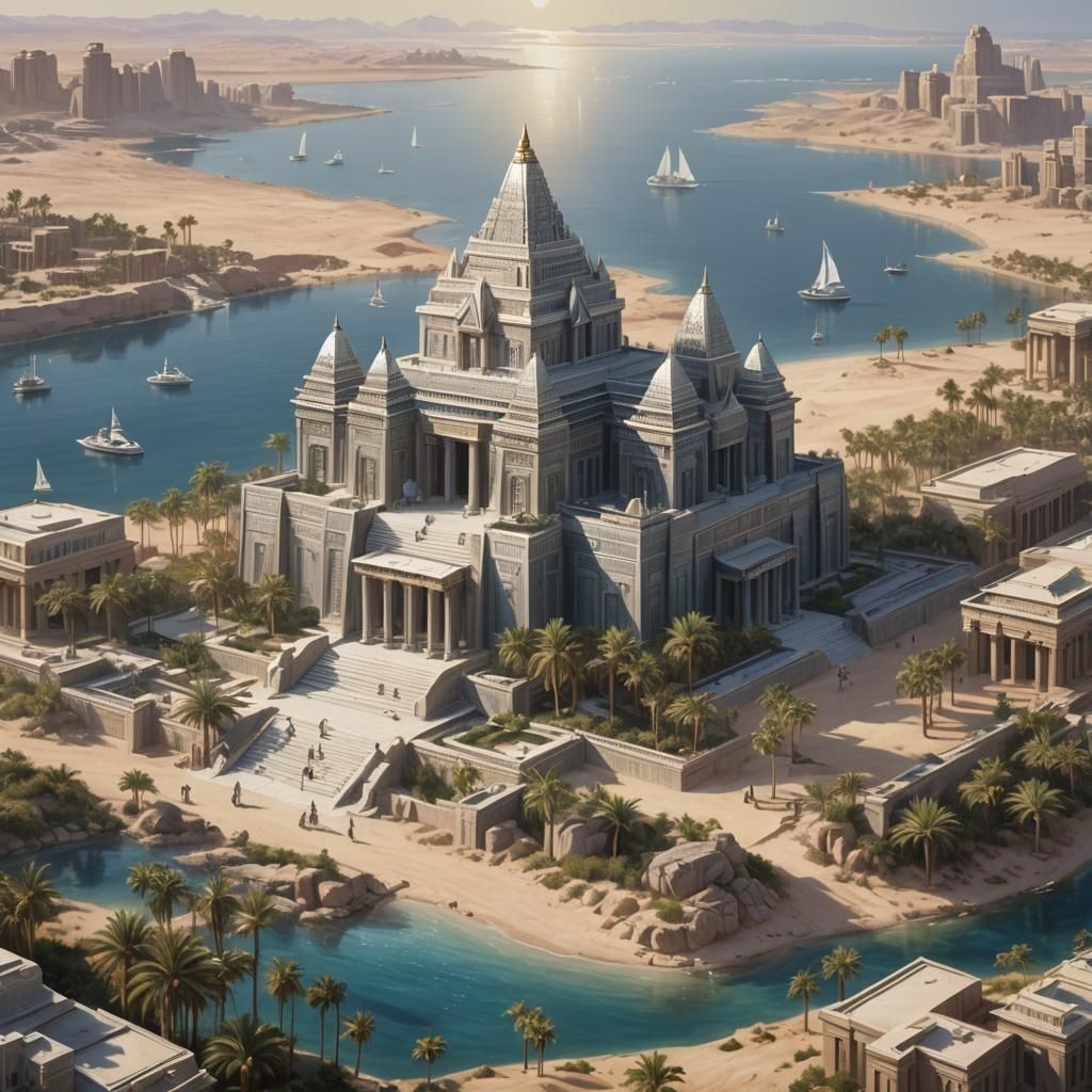 Silver Egyptian Temple in Atlantis, Photorealistic Style
