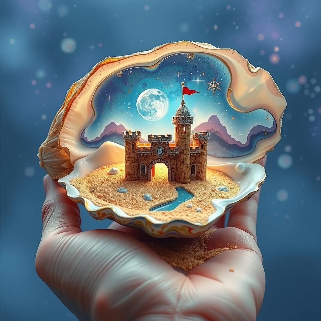 Bejeweled Sandcastle in Oyster Shell, Digital Art