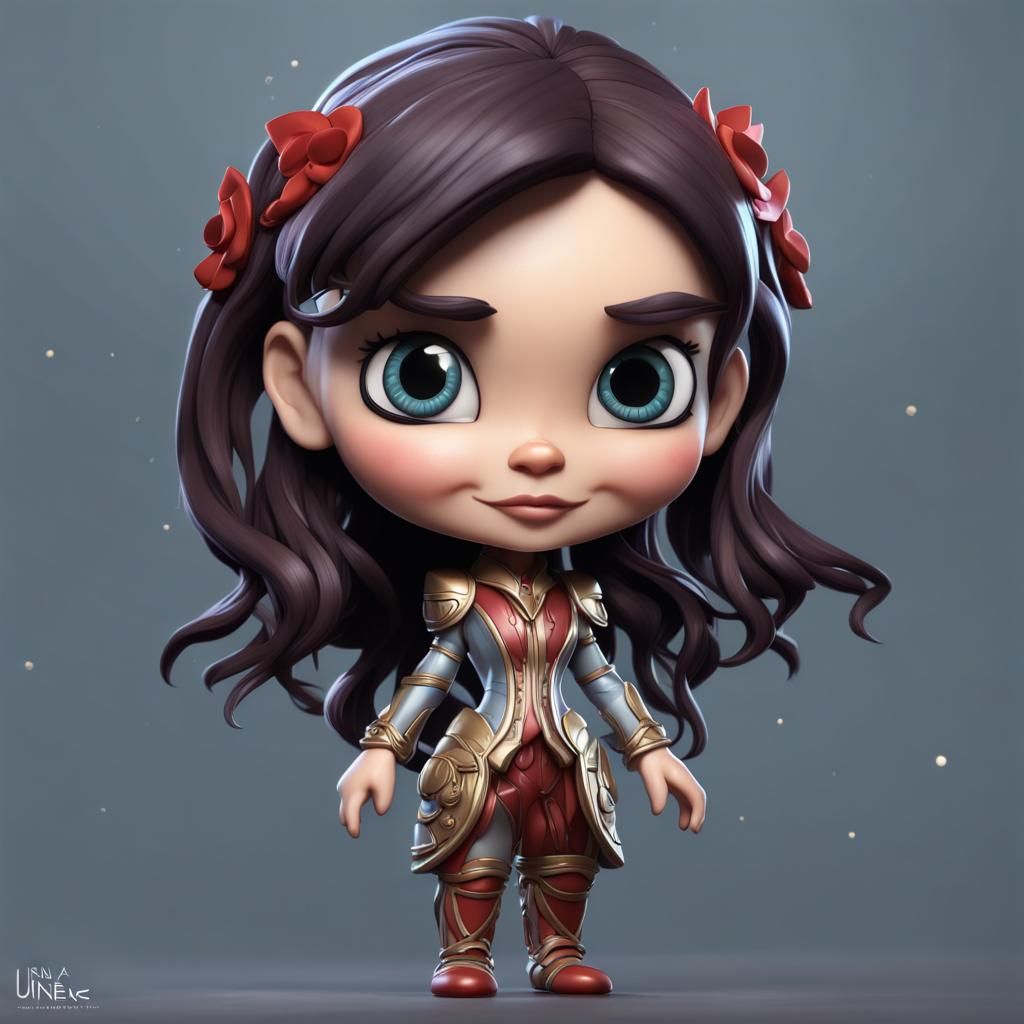 Hyperrealistic Famke Janssen as Cute Chibi