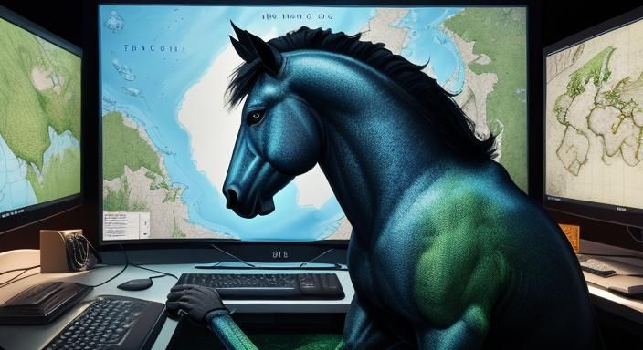 Horse Plays GeoGuessr: Vibrant Digital Illustration