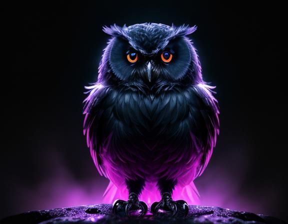 Neon Vantablack Owl Hybrid in Liquid Scene